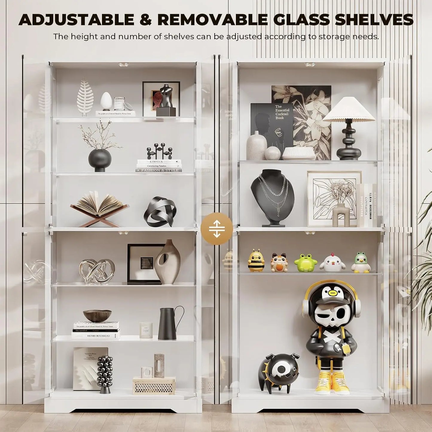 Display Cabinet With Glass Door 6 Tier Curio Cabinet Three Color LED Lighting