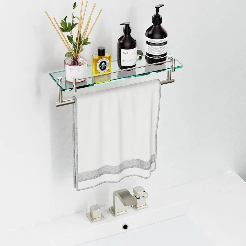 Tempered Glass Bathroom Shelf With Towel Bar And Rack