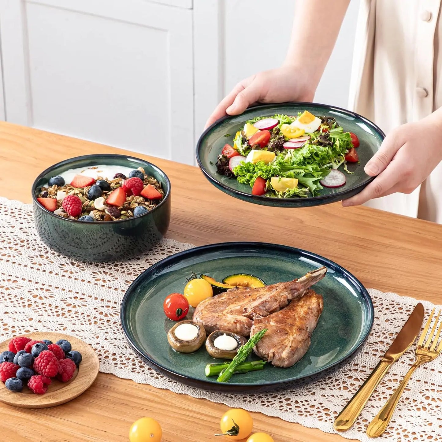 Starry 12 Piece Dinnerware Set With Reactive Glaze Plates Bowls