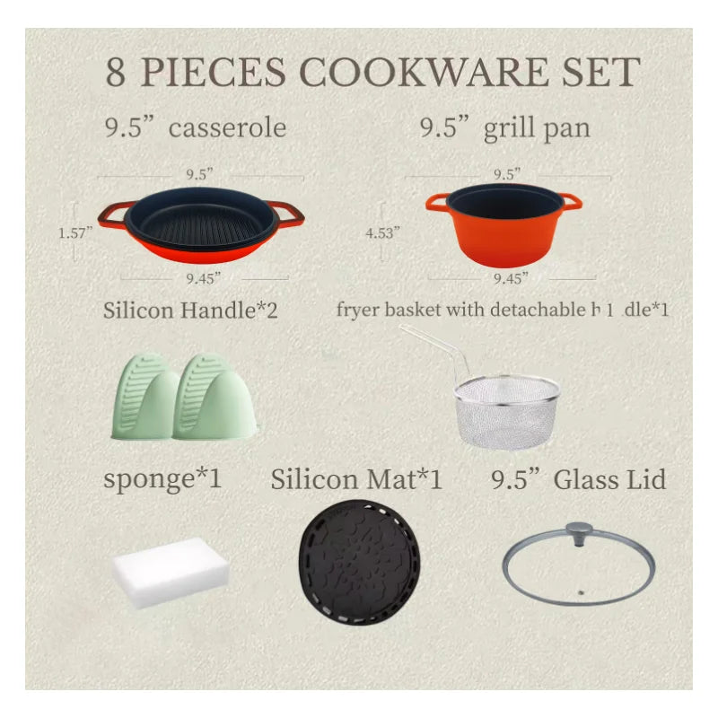 Nonstick 8-Piece Cookware Set Induction Compatible PFOA Free