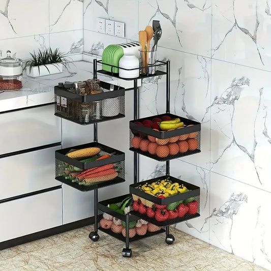 Hign-concerned Chemical Rotating Metal 5-Tier Kitchen Storage Shelf On Wheels