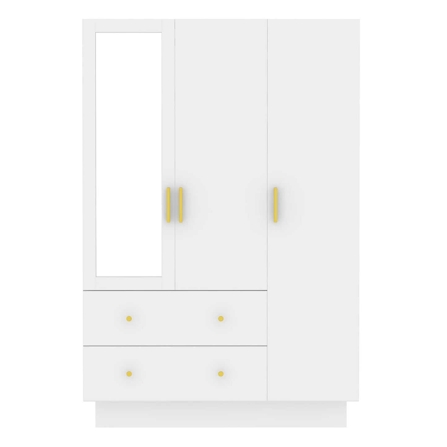 Modern Wooden Armoire Wardrobe Closet with Hanging Rod for Bedroom, 3 Door Wardrobe Closet with Mirror & LED Lights,White