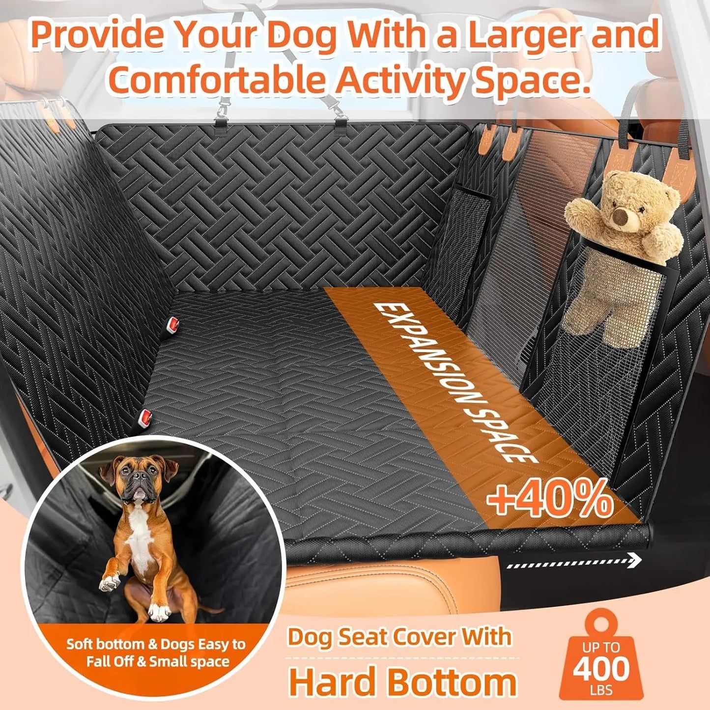 YQXH Back Seat Extender For Dogs Mesh Window Hard Bottom