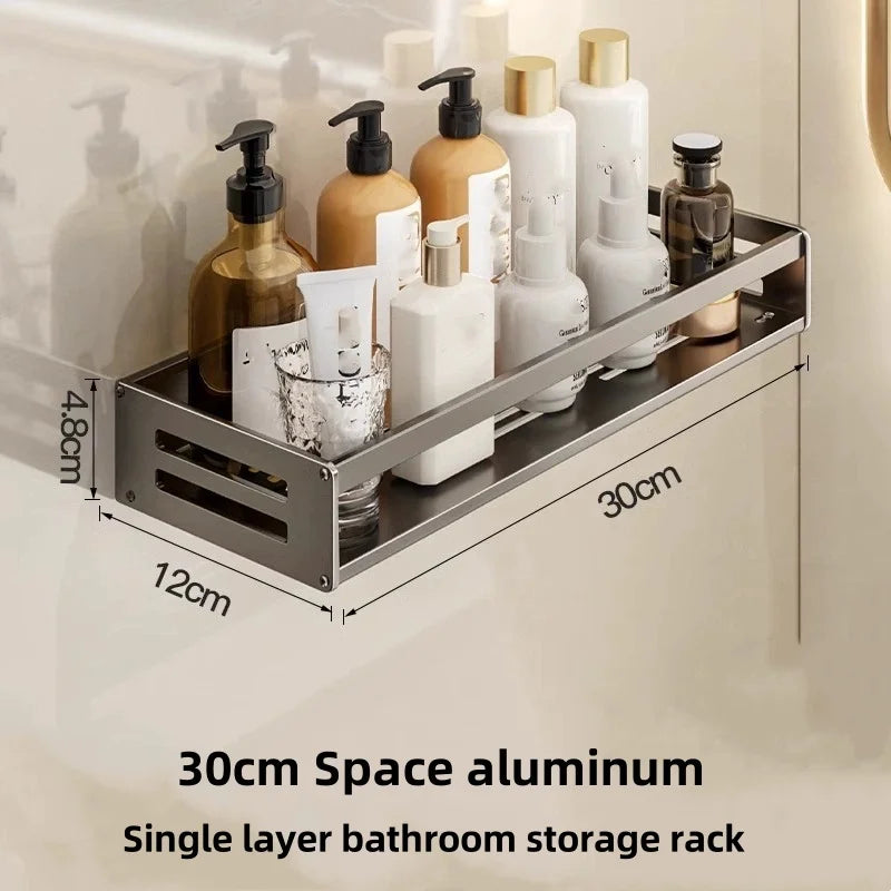Shower Corner Shelf Without Drilling Aluminum Bathroom Shelf With Towel Bar Shampoo Holder Toilet Rack Bathroom Accessories