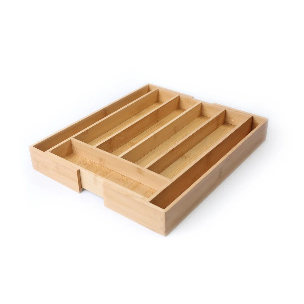 Expandable Bamboo Silverware Organizer For Drawer With Adjustable Compartments