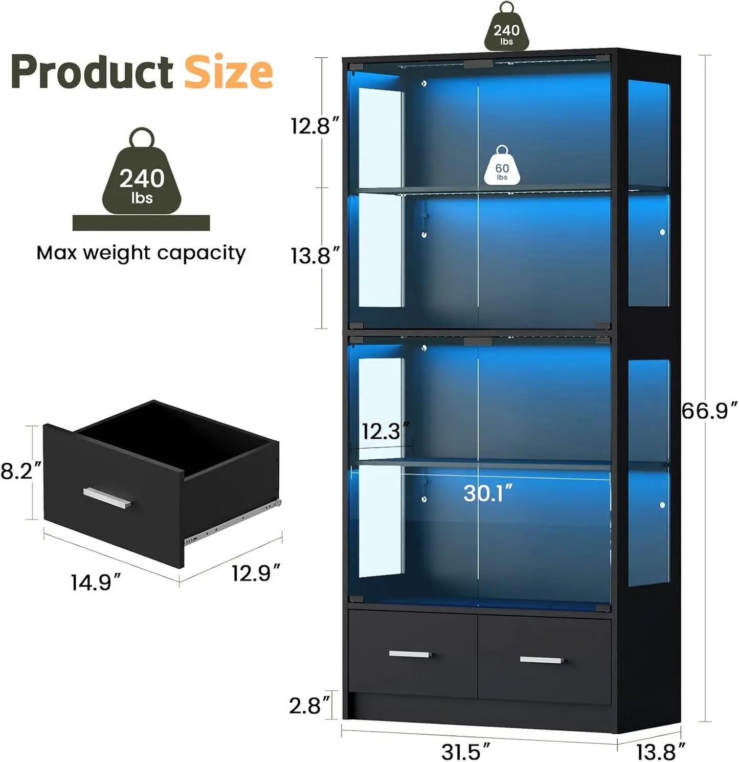 XMSJ Display Cabinet With Glass Doors Curio RGB LED