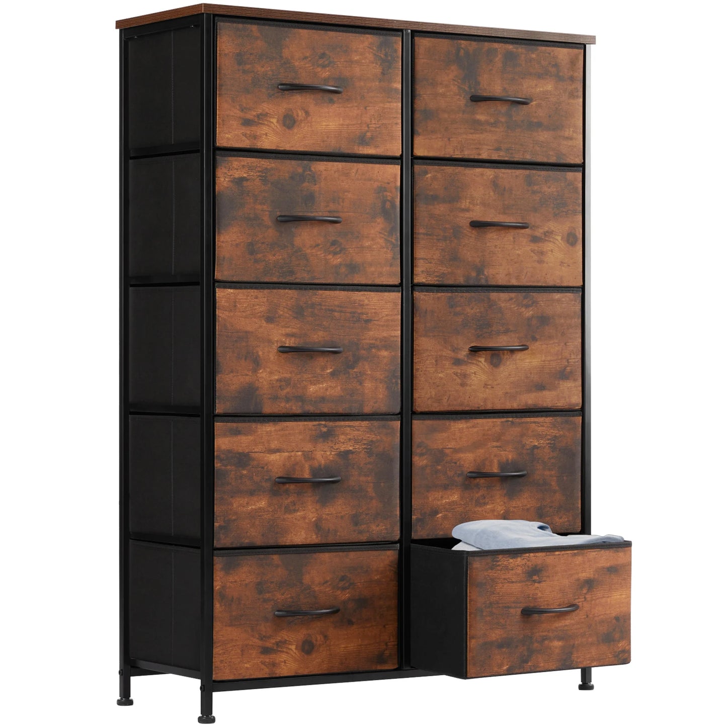 JHK Bedside Table Dresser With 10 Fabric Drawers Steel Frame