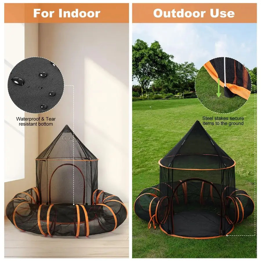 Cat Outdoor Playpen Enclosure With Tunnels Castle Playpen Pet Playhouse