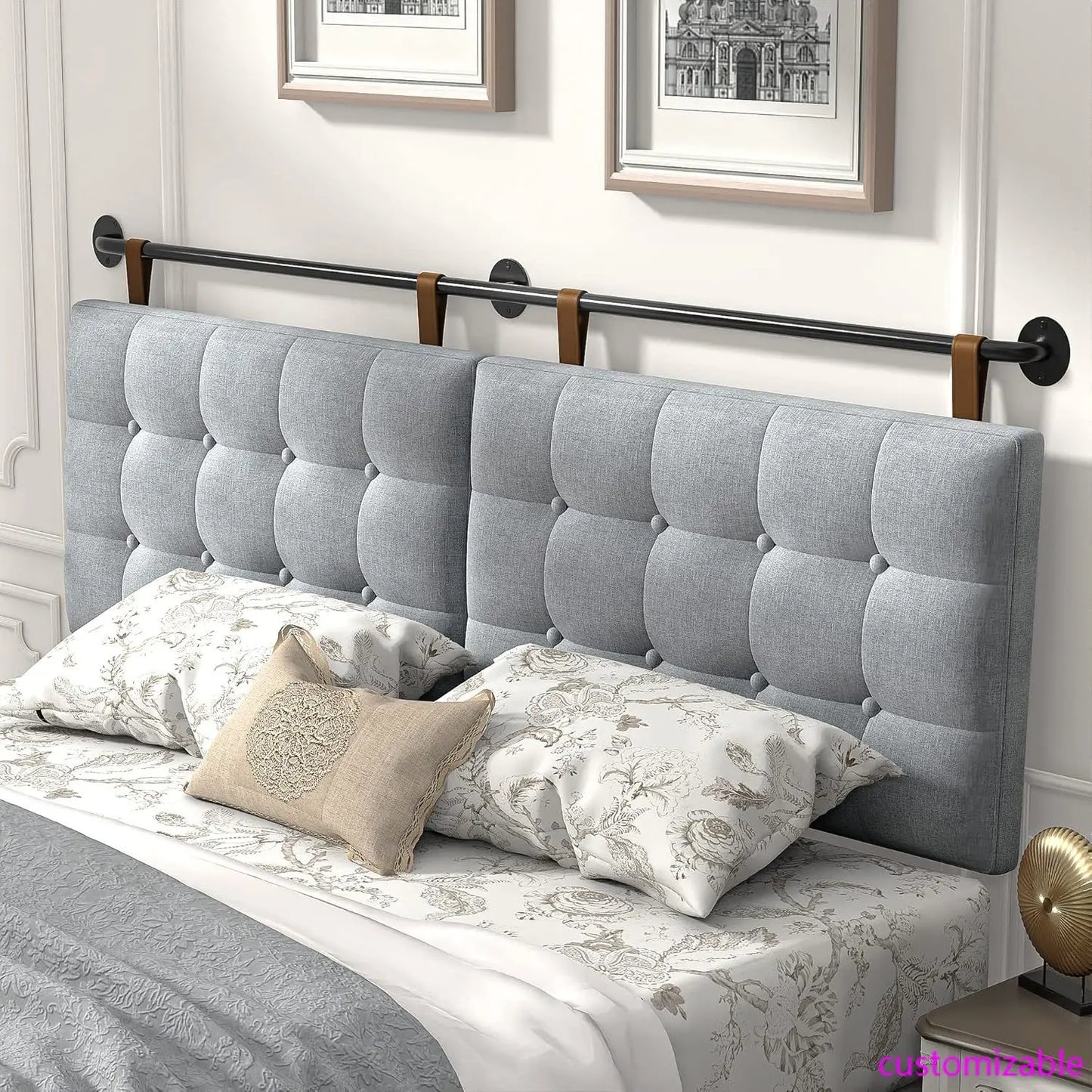 Headboards for Queen Size Bed, Wall Mounted Headboard with Fine Linen Upholstery and Button Tufting, Adjustable Heigh