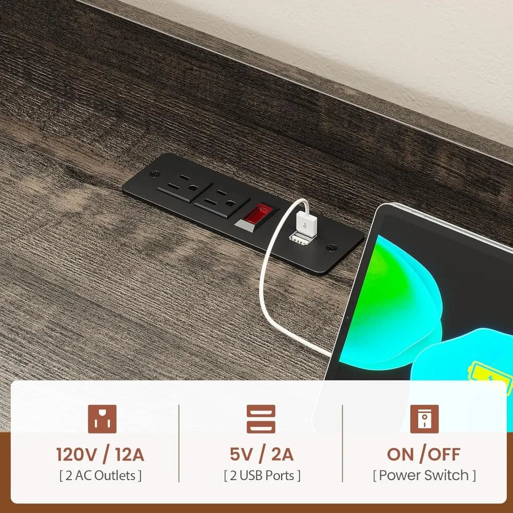 RBXC Coffee Bar Cabinet With Power Outlet Hutch LED Lights