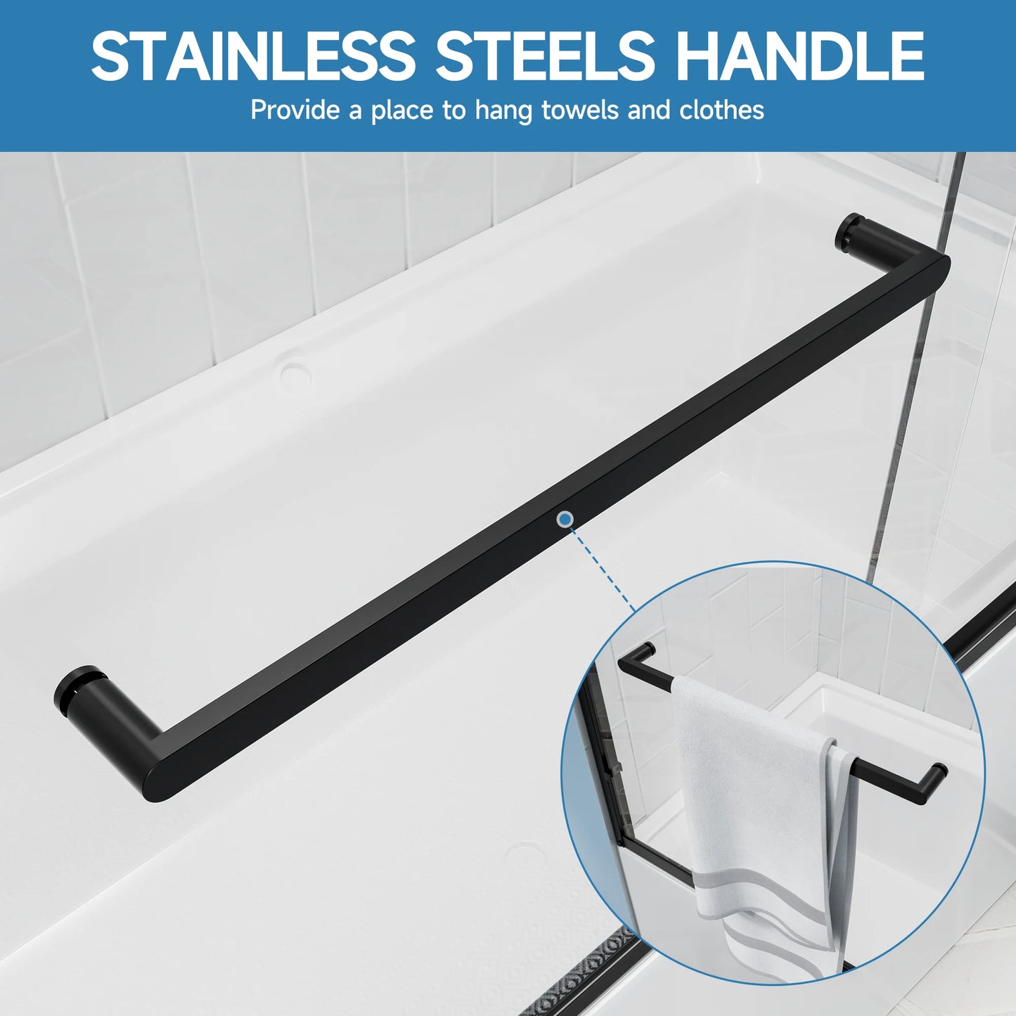 56-60"x57" H Tub Shower Door, Aluminum Frame Double Sliding Shower Door, 1/4"(6mm) Tempered Glass Bathroom Glass Sliding Door