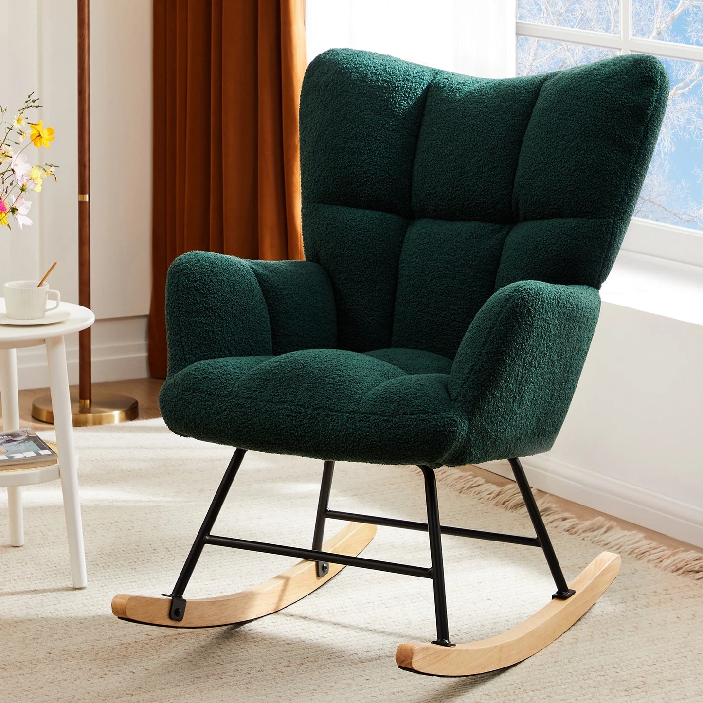 JHK Teddy Fabric Upholstered Glider Chair With High Back