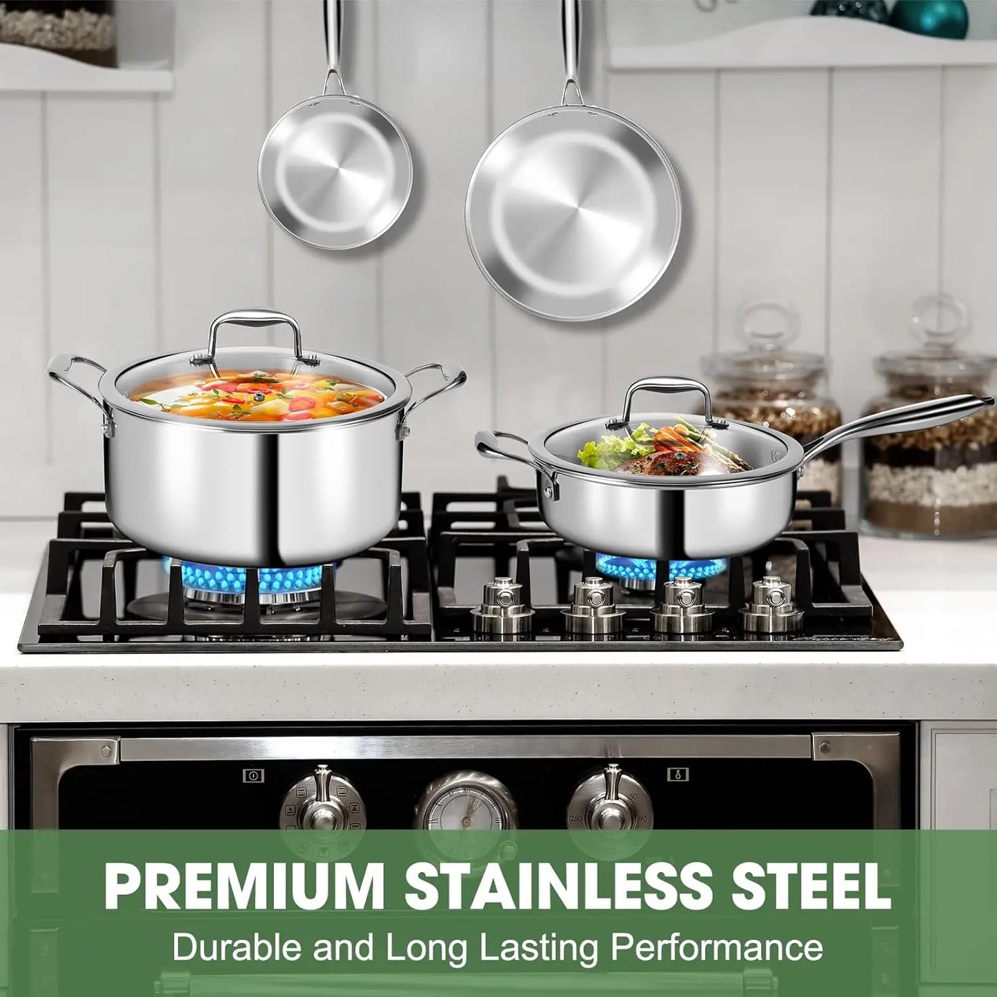 3 Ply Stainless Steel 11Piece Cookware Set Induction Compatible Lids