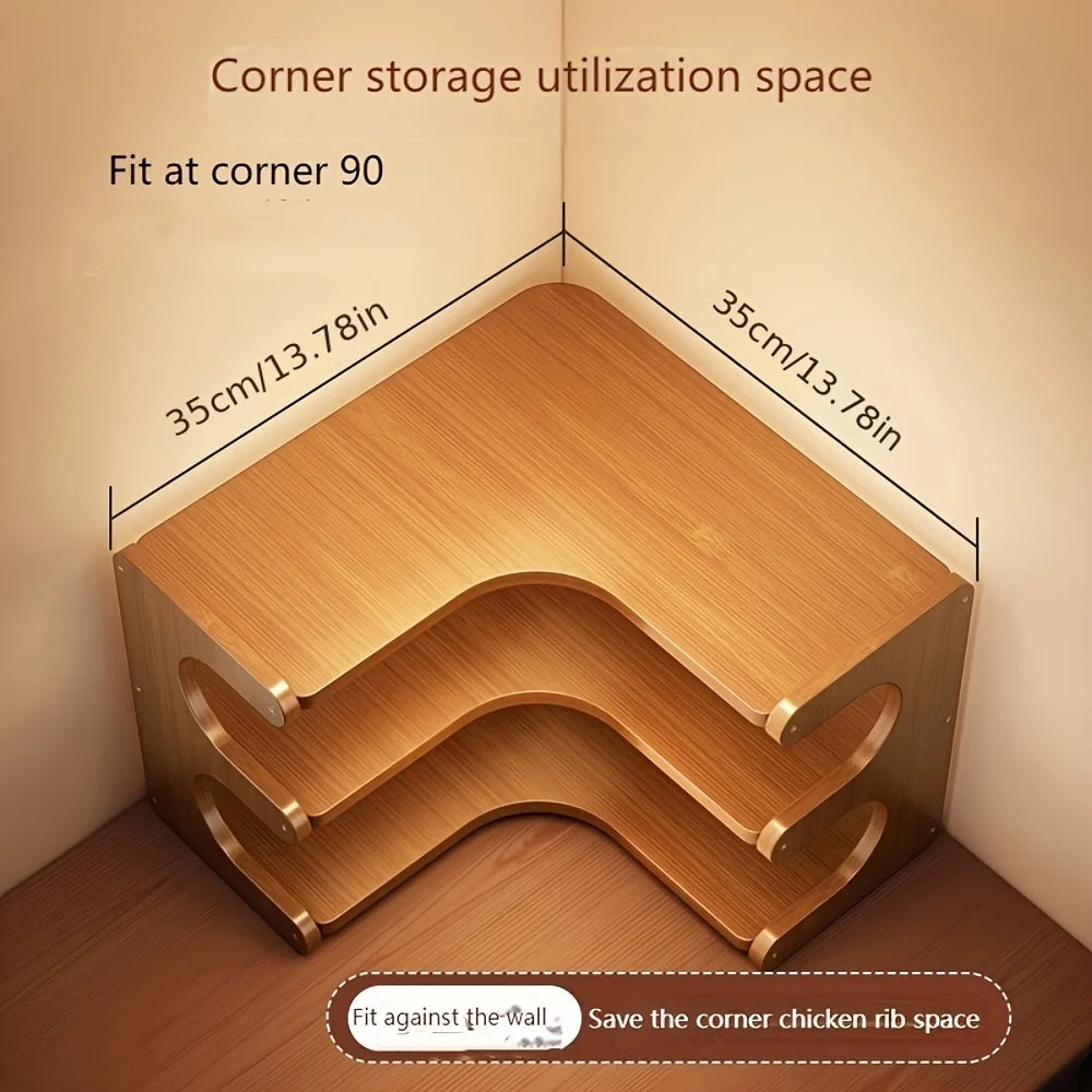 Three Tier Bamboo Corner Shelf Wall Mounted Organizer For Sundries