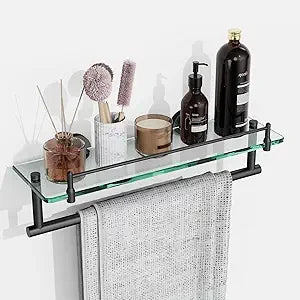 Tempered Glass Bathroom Shelf With Towel Bar And Rack