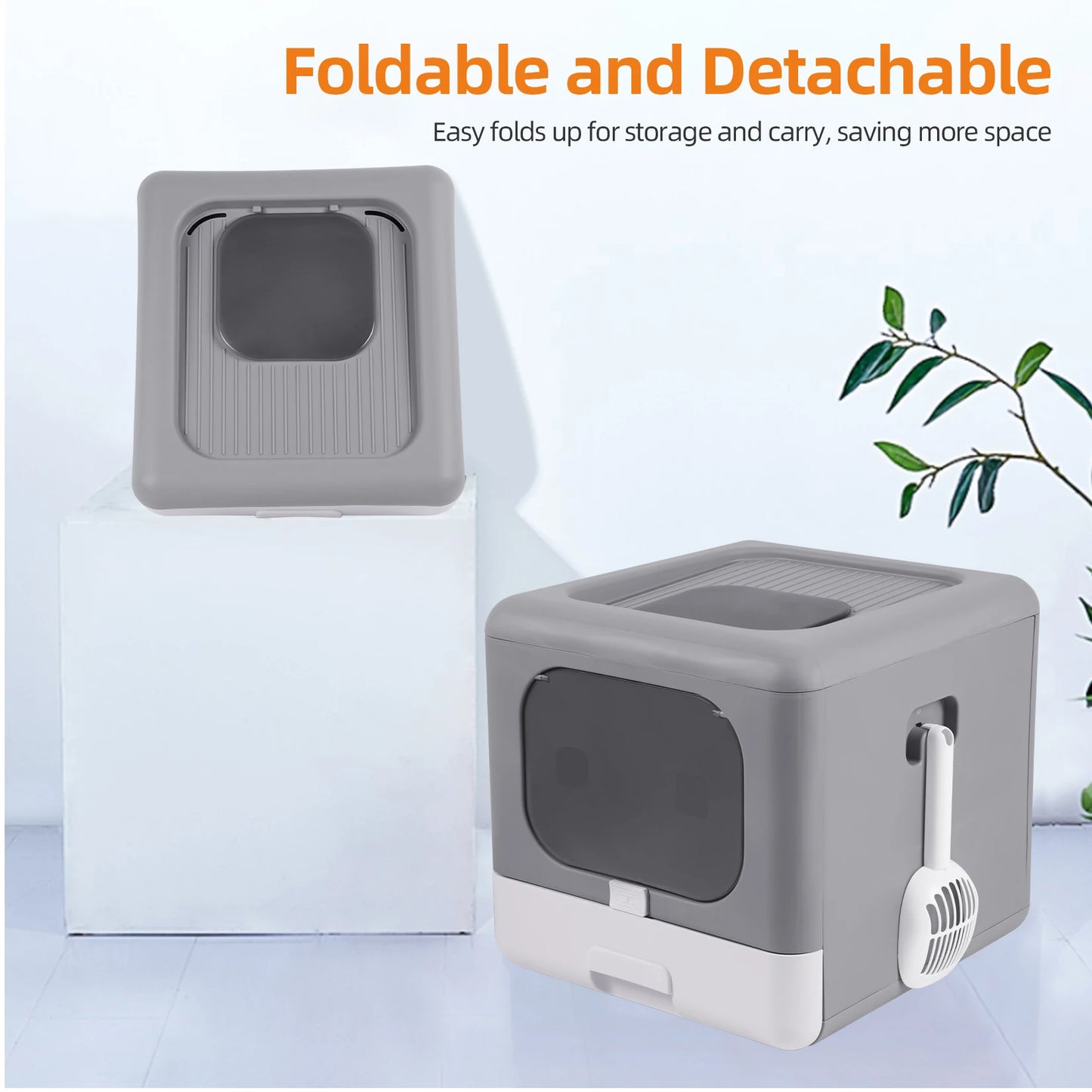 Feature Cat Litter Box Detachable Top Front Entry With Drawer
