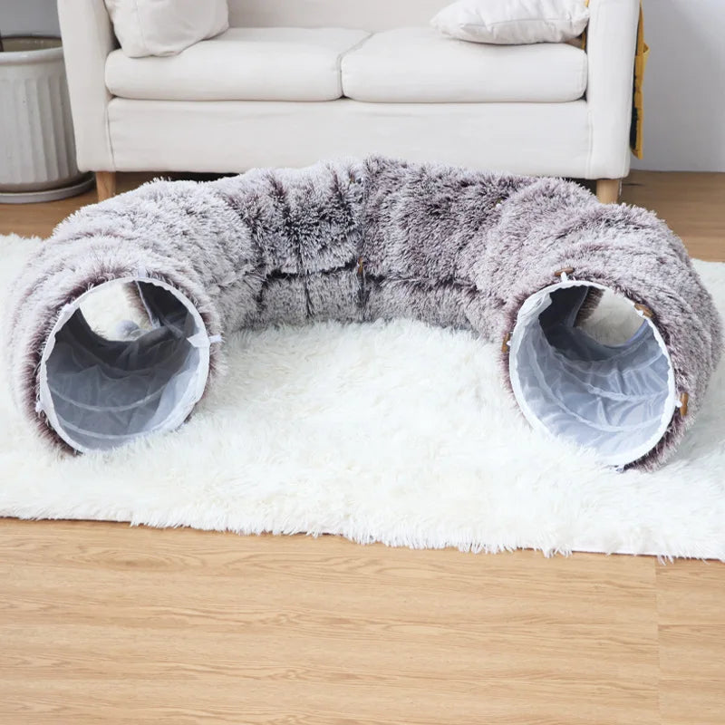 Warm Enclosed Cat Bed Tunnel Plush Kitten House With Tube