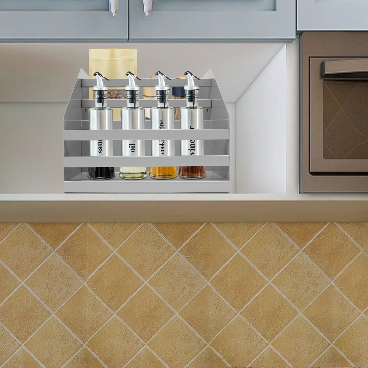 2 Tier Pull Down Cabinet Shelf Organizer For Kitchen Storage