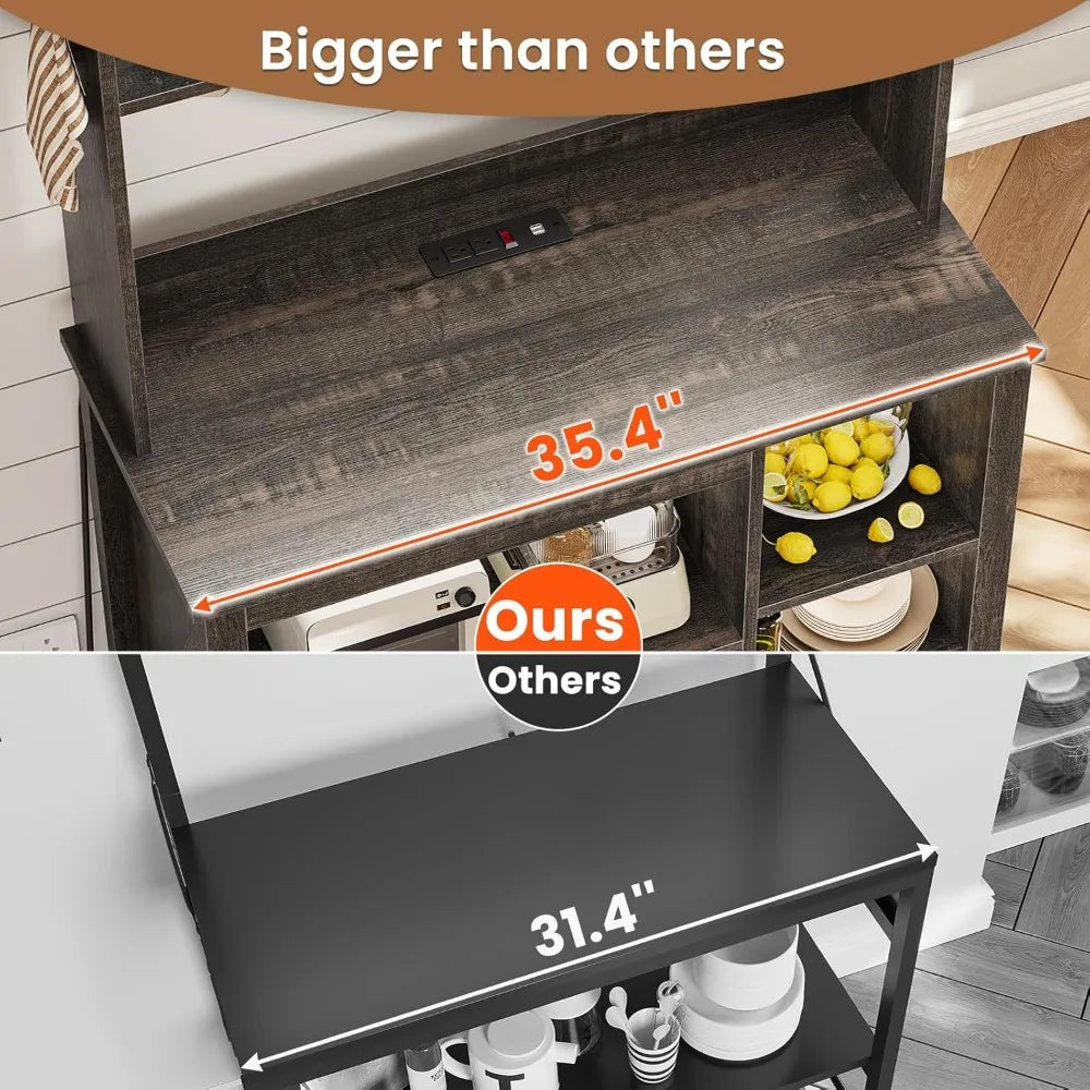 RBXC Coffee Bar Cabinet With Power Outlet Hutch LED Lights