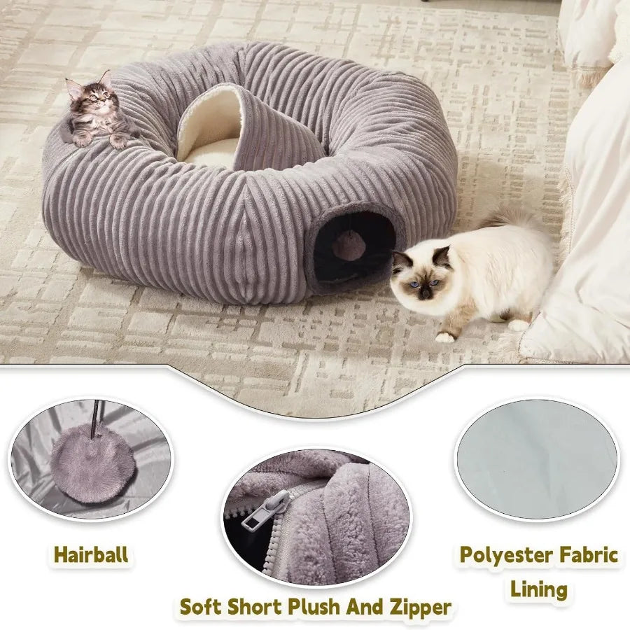 High-concerned Cat Tunnel Bed With Washable Donut Cushion
