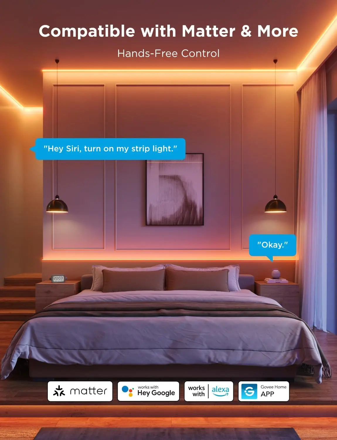 COB LED Strip Light Pro, LED Lights for Bedroom Compatible with Alexa, Google Assistant and Matter, RGBICW Light with Warm White