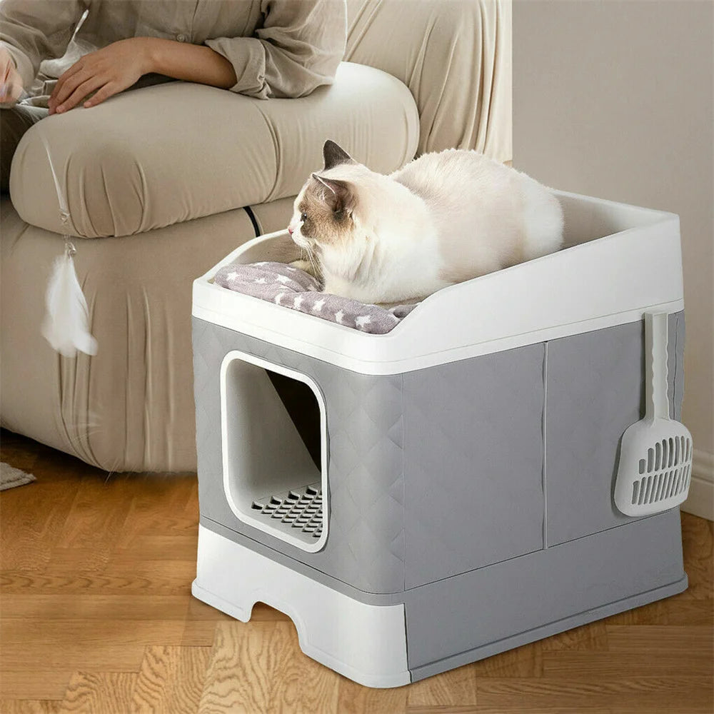 Feature Cat Litter Box Enclosure Hidden Cabinet With Scoop Mat