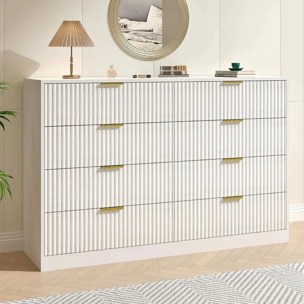 CHENGWEIFinish Fluted 8 Drawer Dresser Modern Chest Of Drawers