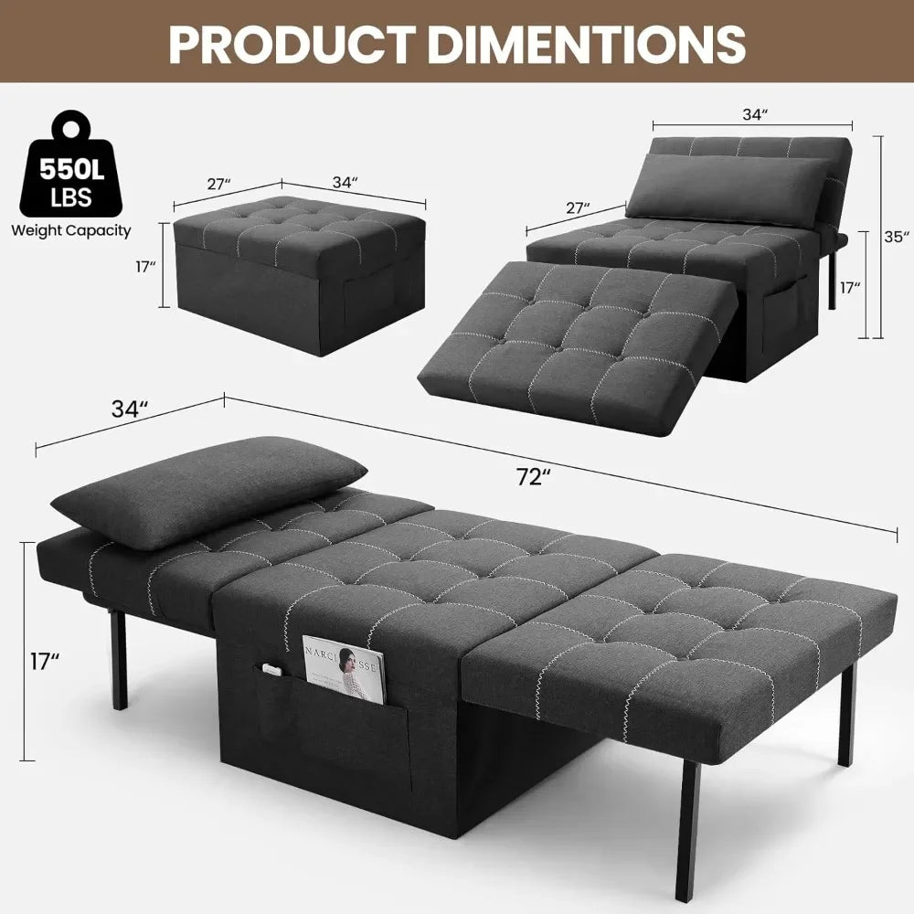 Convertible Sleeper Chair 4 in 1 Multifunctional Foldable Ottoman Bed