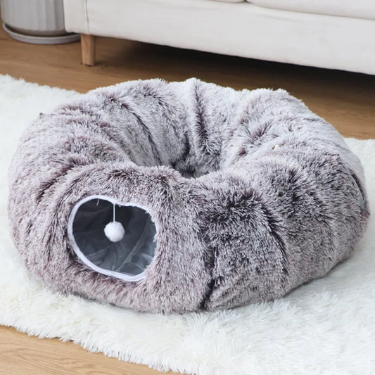 Warm Enclosed Cat Bed Tunnel Plush Kitten House With Tube