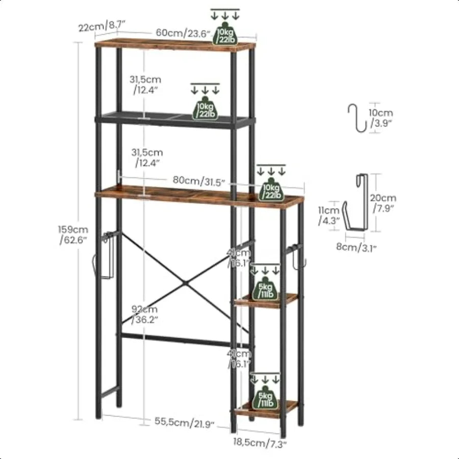 Over The Toilet Storage 6Tier Bathroom Organizer Shelf OverToilet Storage Cabinet with Toilet Paper Hook Space Saving for Bathr