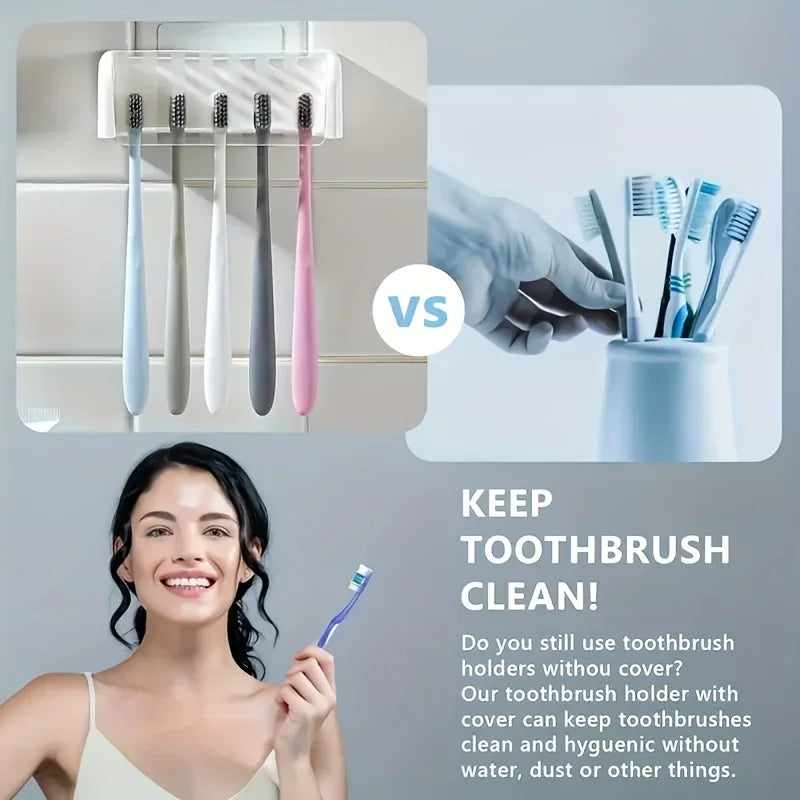 Modern Five Slot Wall Mounted Toothbrush Holder With Hygiene Lid