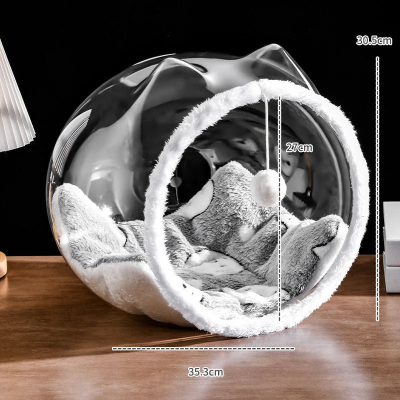 NONECN Space Capsule Cat Bed Semi Enclosed Transparent Plastic Villa With Ball