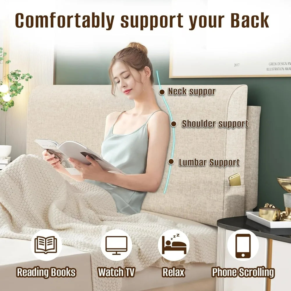 Upholstered King Headboard, No Tools Needed, Wall Mounted Headboard with Removable Washable Linen Cover, Multi-Functional Back