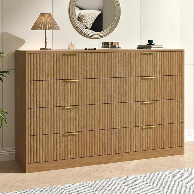 CHENGWEIFinish Fluted 8 Drawer Dresser Modern Chest Of Drawers
