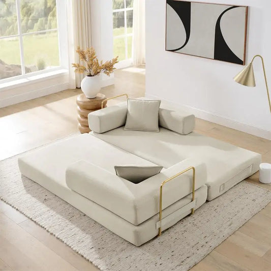 Convertible Sofa Bed Modern Fold-Out Couch With Removable Backrest