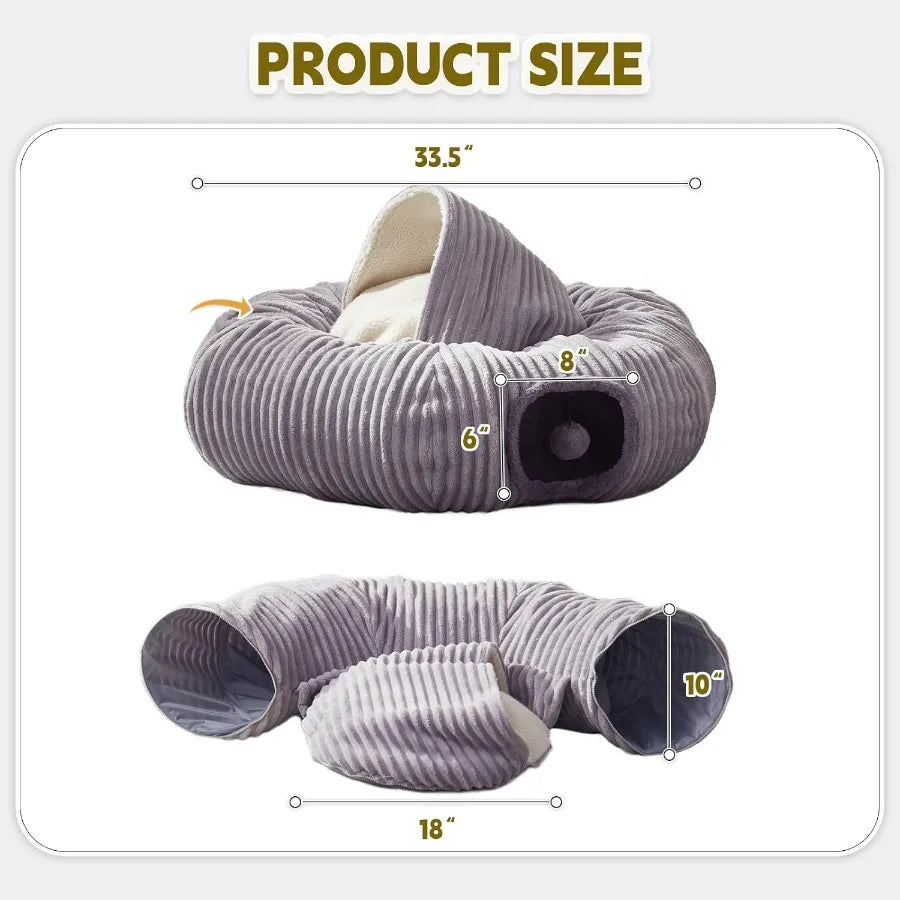 High-concerned Cat Tunnel Bed With Washable Donut Cushion