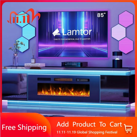 ANGDUO Fireplace TV Stand RGB LED Lights 4 AC Outlets