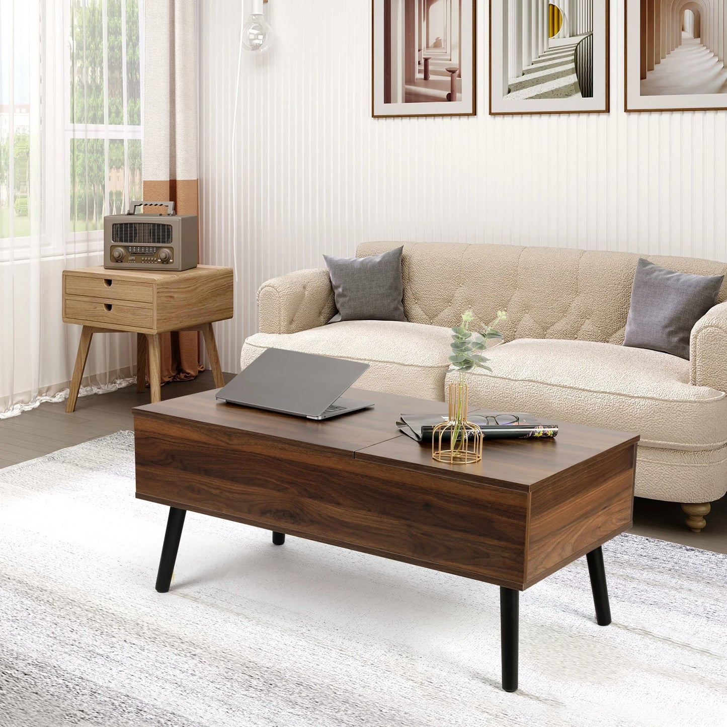 VOWNER Two Way Lift Top Coffee Table With Hidden Storage