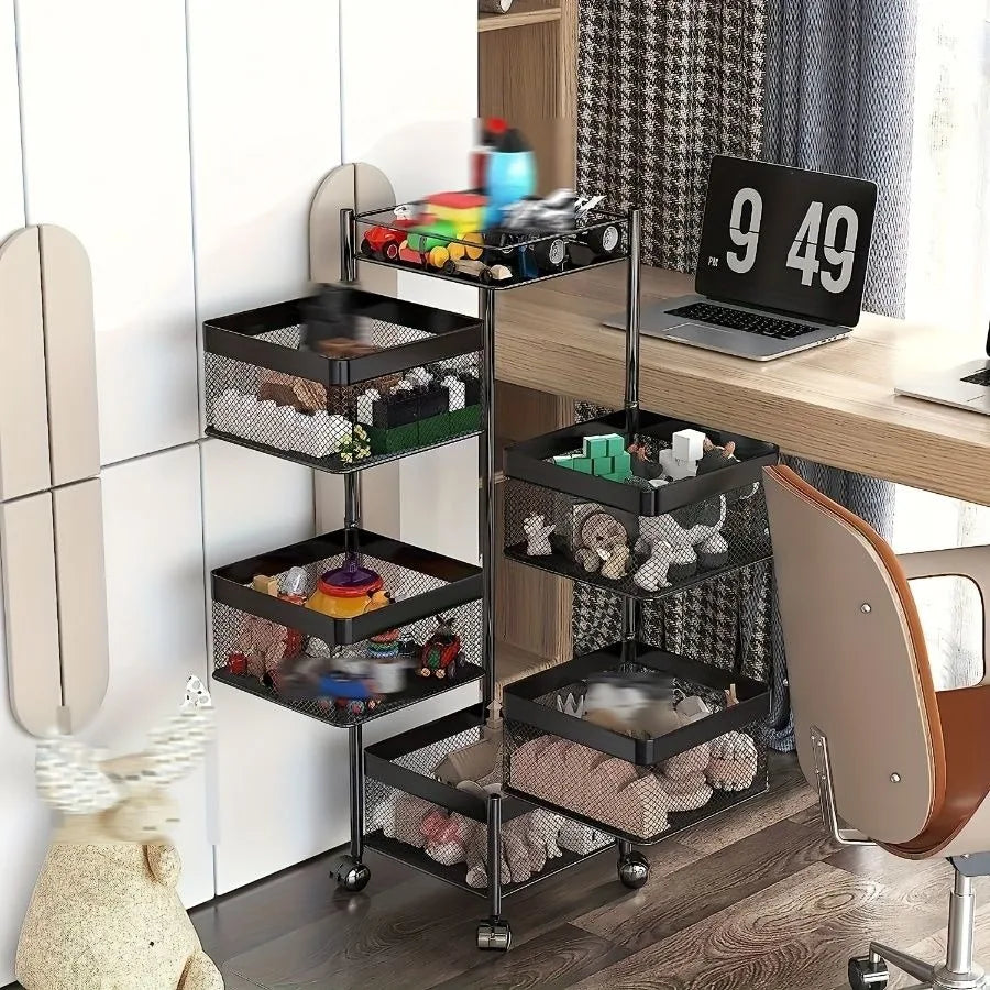 Hign-concerned Chemical Rotating Metal 5-Tier Kitchen Storage Shelf On Wheels