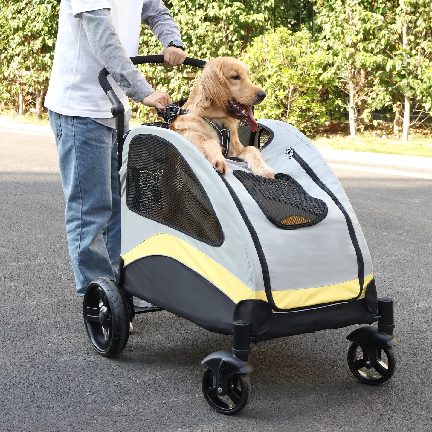 BINGOPAW Four Wheel Dog Stroller Trolley Carrier Foldable For Dogs