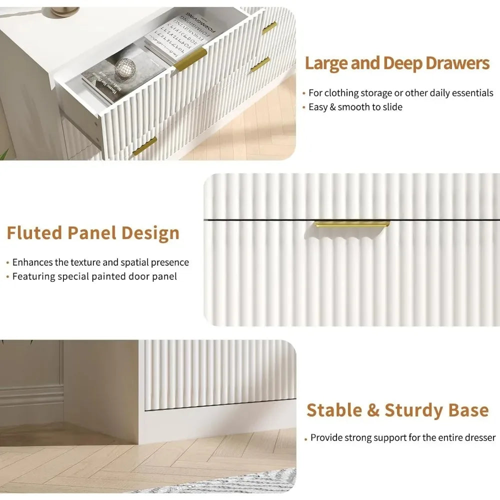 CHENGWEIFinish Fluted 8 Drawer Dresser Modern Chest Of Drawers