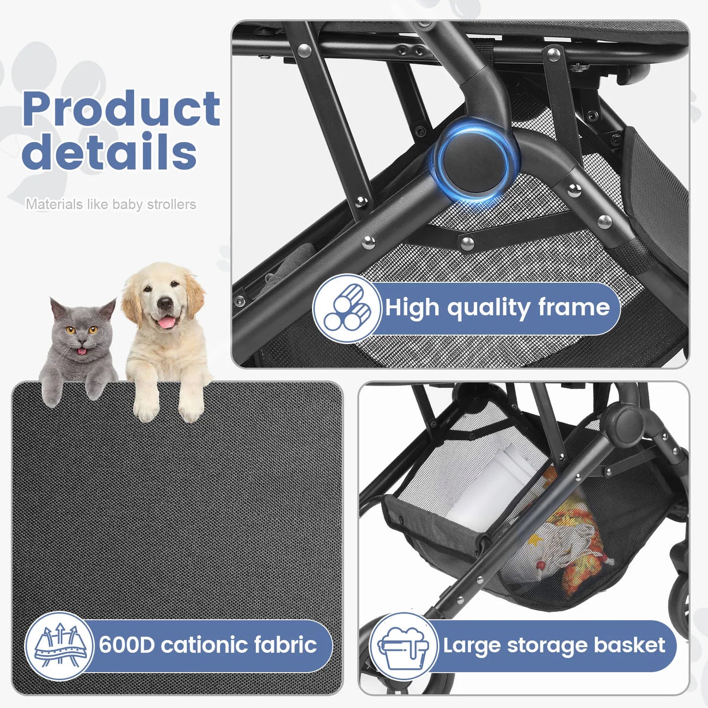 Wedyvko Pet Trolley Jogging Stroller For Dogs And Cats