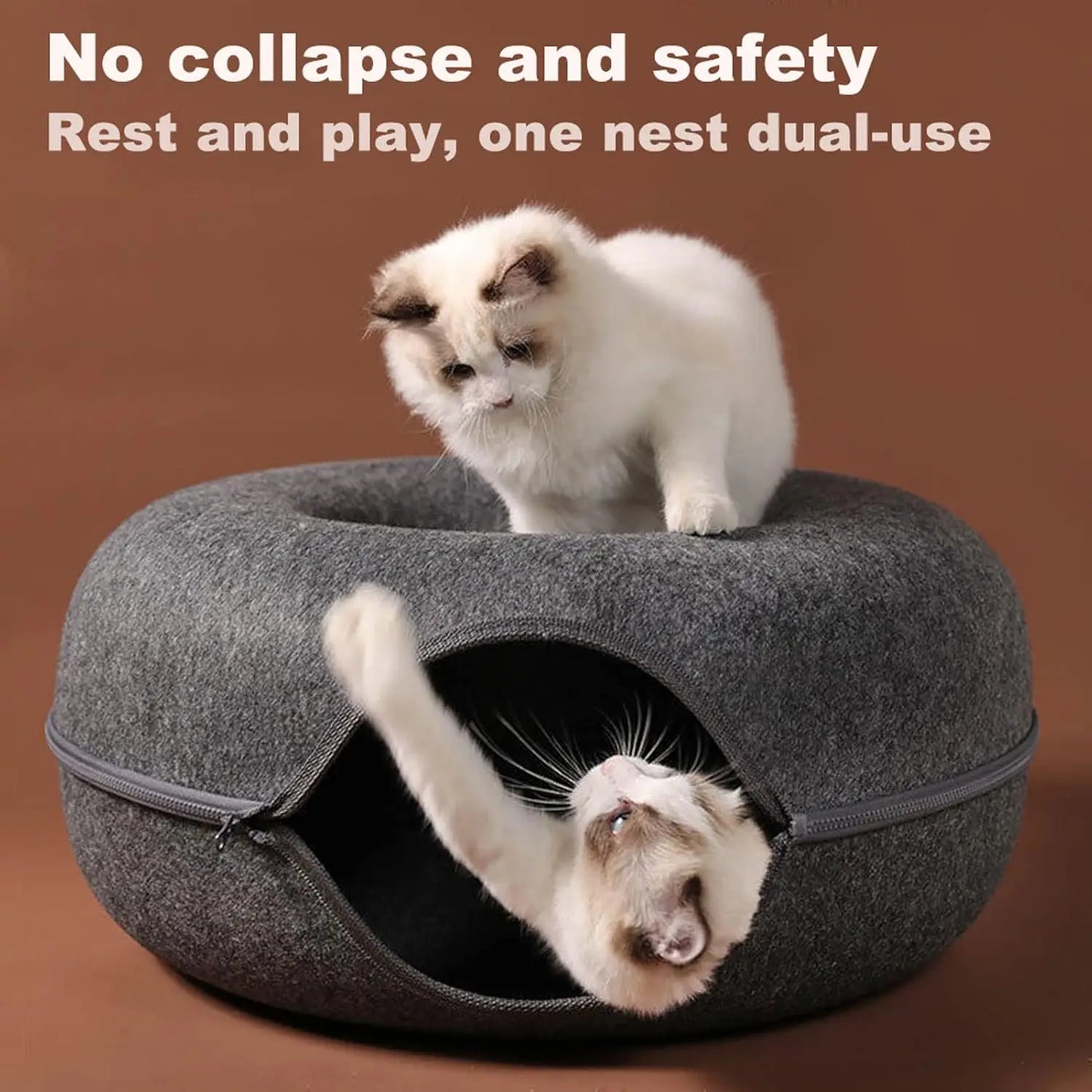 Zfgryim Cat Tunnel Bed With Toys Donut Design For Cats