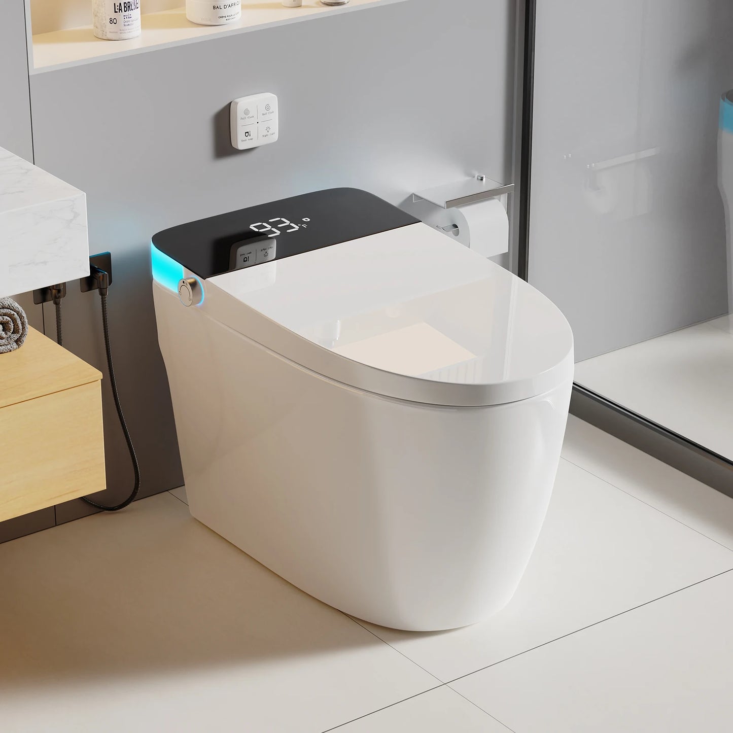 Smart Heated Bidet Toilet Seat Temperature Display Remote
