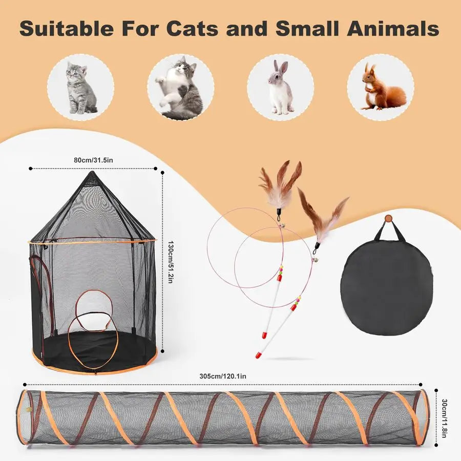 Cat Outdoor Playpen Enclosure With Tunnels Castle Playpen Pet Playhouse