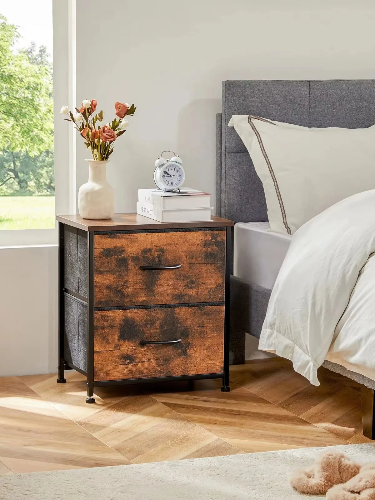 JHK Nightstand Bedside Table With Storage Drawers In Bedroom