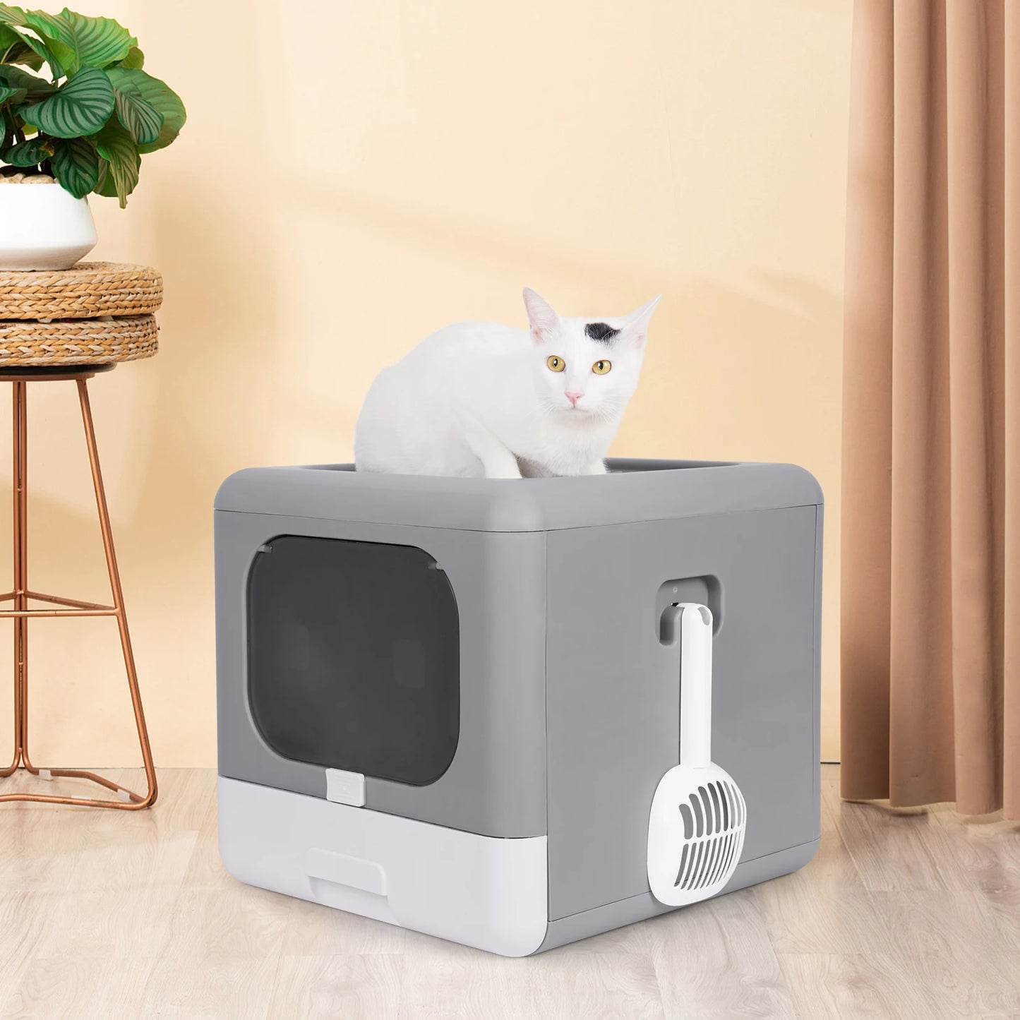 Feature Cat Litter Box Detachable Top Front Entry With Drawer