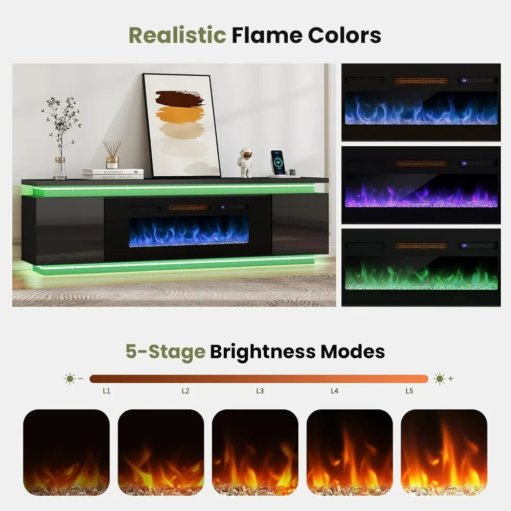 ANGDUO Fireplace TV Stand RGB LED Lights 4 AC Outlets