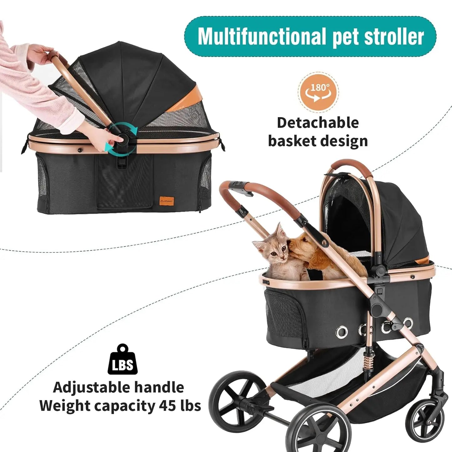 TIFICY 4 In 1 Pet Stroller With Detachable Carrier