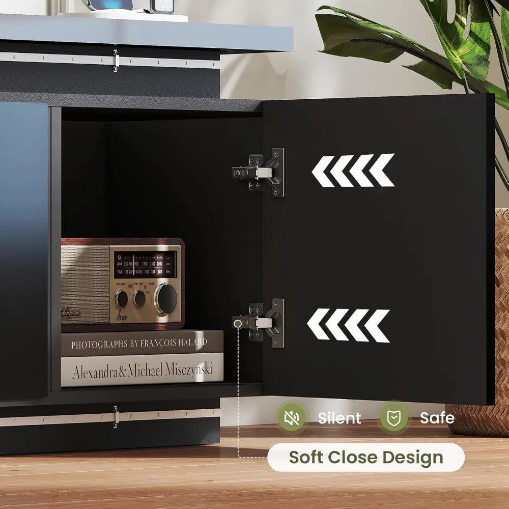 ANGDUO Fireplace TV Stand RGB LED Lights 4 AC Outlets